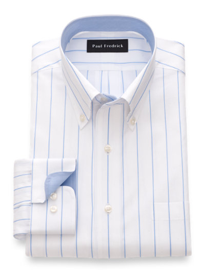 Paul Fredrick Mens Classic Fit Non-Iron Cotton Stripe Dress Shirt