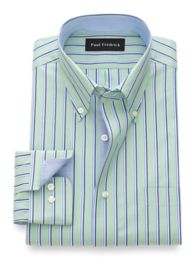 green and white striped dress shirt