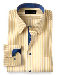 Slim Fit Non Iron Cotton Bengal Stripe Dress Shirt With Contrast Trim