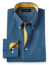 NonIron Cotton Stripe Dress Shirt with Contrast Trim Paul Fredrick