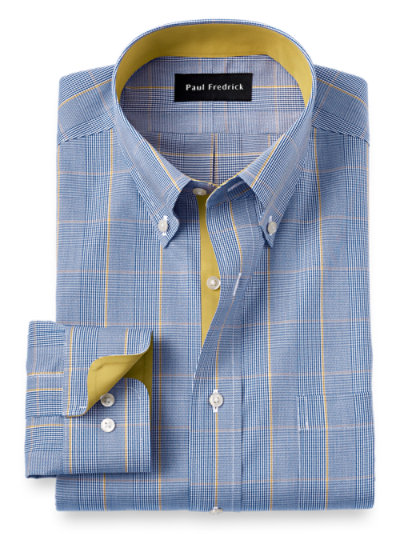 Paul Fredrick Mens Classic Fit Non-Iron Cotton Check Dress Shirt 