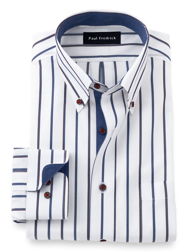 Paul Fredrick Mens Classic Fit Non-Iron Cotton Dot Dress Shirt 
