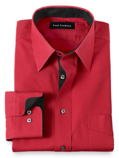 Paul Fredrick Mens Non-Iron 2-Ply Cotton Twill Windsor Spread Dress Shirt 