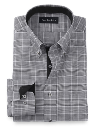 Paul Fredrick Mens Classic Fit Non-Iron Cotton Glen Plaid Dress Shirt 