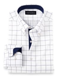 Non-iron Cotton Windowpane Dress Shirt With Contrast Trim