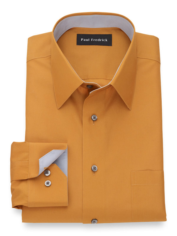 Paul Fredrick Mens Supima Non-Iron Cotton Solid Color Button Cuff Dress Shirt