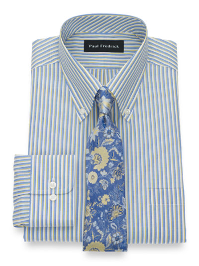 Paul Fredrick Mens Classic Fit Pure Cotton Windowpane Dress Shirt