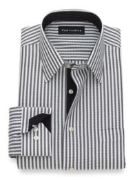 Tailored Fit NonIron Cotton Textured Stripe Dress Shirt with Contrast Trim Paul Fredrick