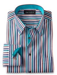 Slim Fit Non-Iron Cotton Stripe Dress Shirt with Contrast Trim | Paul ...