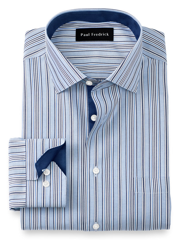 Paul Fredrick Mens Tailored Fit Non-Iron Cotton Stripe Dress Shirt 