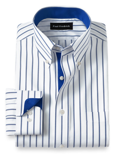 Paul Fredrick Mens Slim Fit Cotton Diamond Stripe Casual Shirt