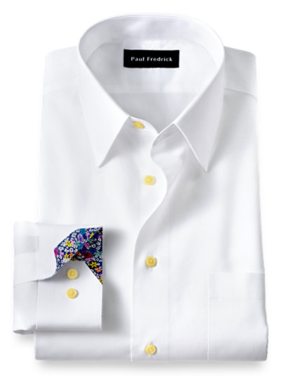 Paul Fredrick Mens Slim Fit Non-Iron Cotton Button Cuff Dress Shirt 