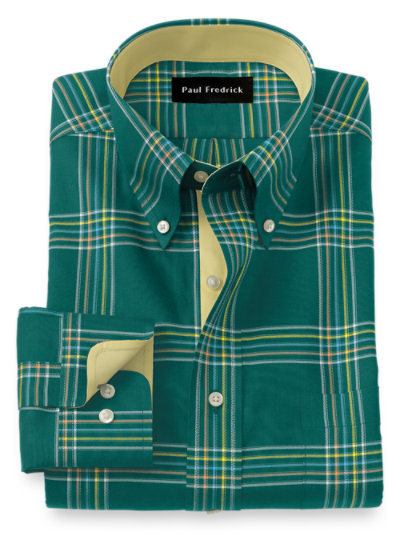Paul Fredrick Mens Non-Iron Cotton Glen Plaid Button Down Collar Dress Shirt