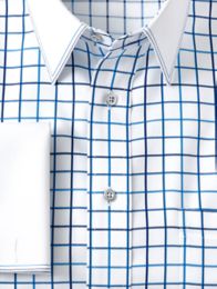 Men's Dress Shirt - Button Down in Check Pattern Blue Long Sleeve Non-Iron 2 Ply Cotton | Paul Fredrick