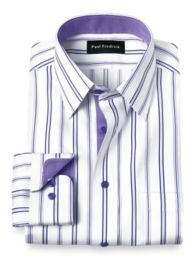 Men's Dark Purple Cotton Stretch Slim Shirt With Contrast Detail