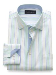 green and white striped dress shirt