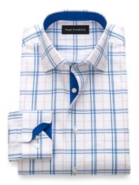 Slim Fit Non-Iron Cotton Windowpane Dress Shirt with Contrast Trim ...