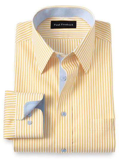 Paul Fredrick Mens Non-Iron Pure Cotton Stripes Short Sleeve Shirt