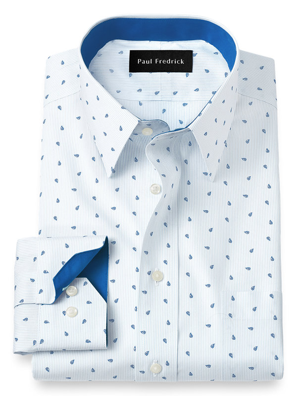 Paul Fredrick Mens Classic Fit Non-Iron Cotton Stripe Dress Shirt 
