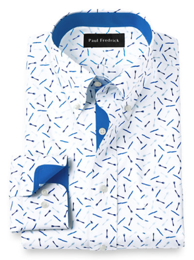Paul Fredrick Mens Slim Fit Impeccable Non-Iron Cotton Button Cuff Dress Shirt