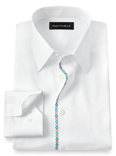 Paul Fredrick Mens Non Iron Two Ply Cotton Bengal Stripe Button Point Collar 