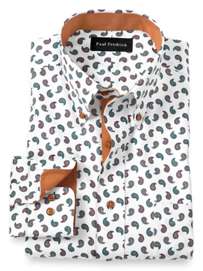Paul Fredrick Mens Classic Fit Non-Iron Cotton Dot Pattern Dress Shirt 
