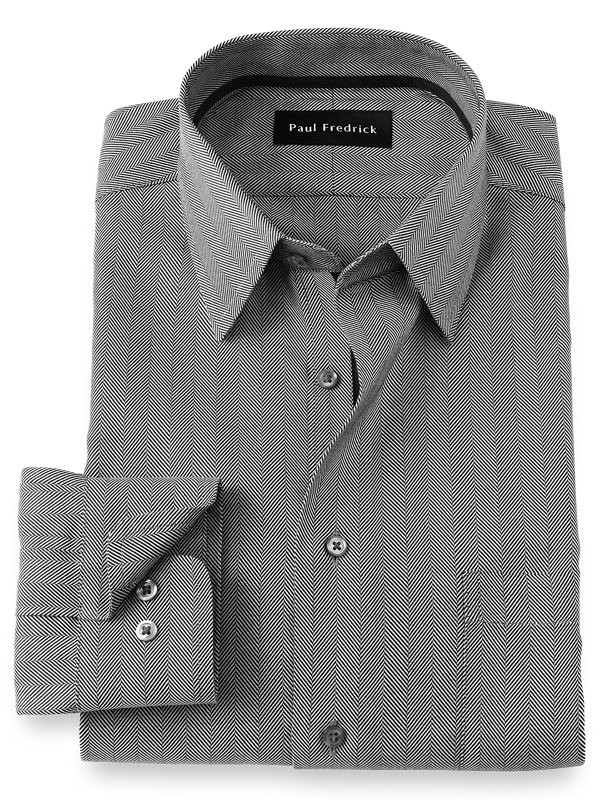 Paul Fredrick Mens Classic Fit Non-Iron Cotton Gingham Dress Shirt