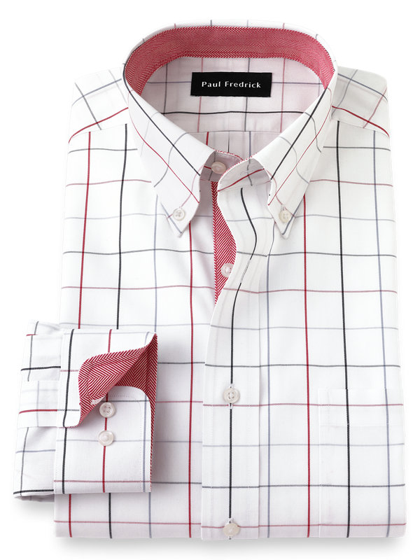 Paul Fredrick Mens Slim Fit Cotton Check Button Cuff Dress Shirt 