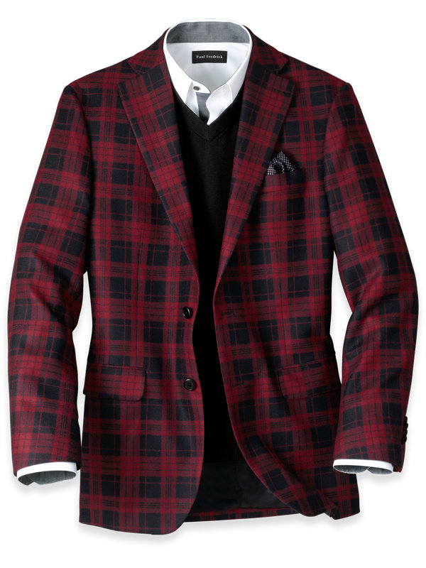 Paul Fredrick Men's Wool Silk and Linen Plaid Notch Lapel Suit Jacket 