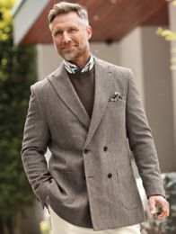 Grey Men Coats Herringbone Long Overcoat Wool Blend Double breasted Notch  Lapel