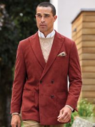 Corduroy Double Breasted Peak Lapel Sport Coat