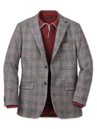 Men's Sport Coat in Plaid Grey/Red Wool | Paul Fredrick