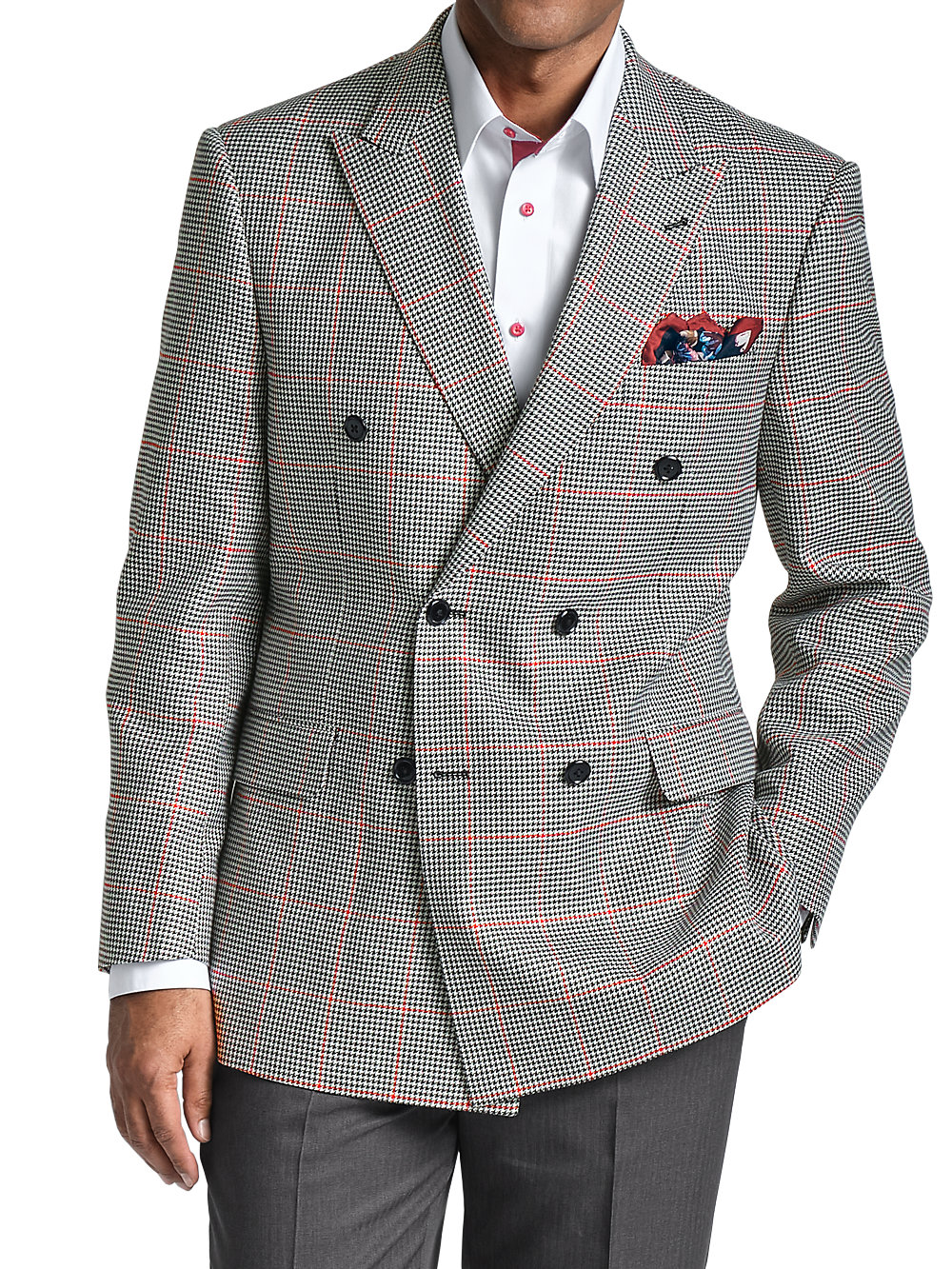 Paul Fredrick Mens Tailored Fit Wool Houndstooth Peak Lapel Suit Jacket