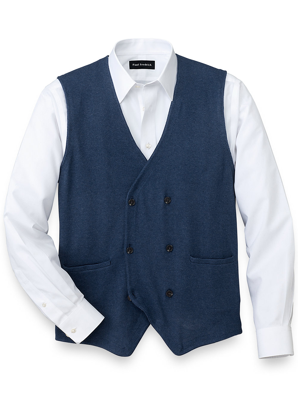 Cotton Cashmere V-Neck Pullover Sweater Vest Paul Fredrick Mens Silk