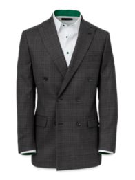 Wool Plaid Double Breasted Peak Lapel Suit Jacket