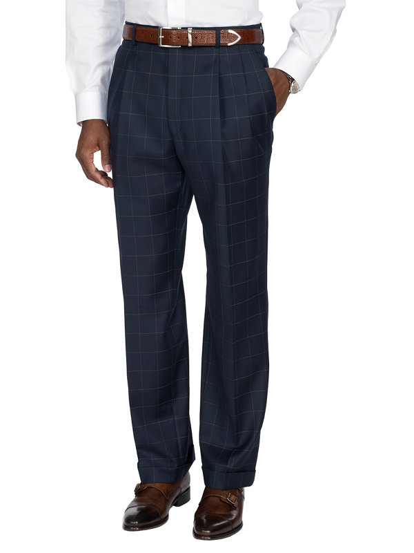 Notch Lapel 1-Button Wool Blend Tuxedo with Pleated Adjustable waist Pants