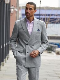 Linen Houndstooth Double Breasted Peak Lapel Suit Jacket – Paul Fredrick