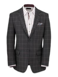 Wool Stretch Windowpane Notch Lapel Suit Jacket